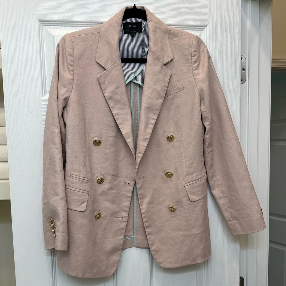 J. Crew Bristol Double-Breasted Blazer in Pale Pink Stretch Linen Size 6